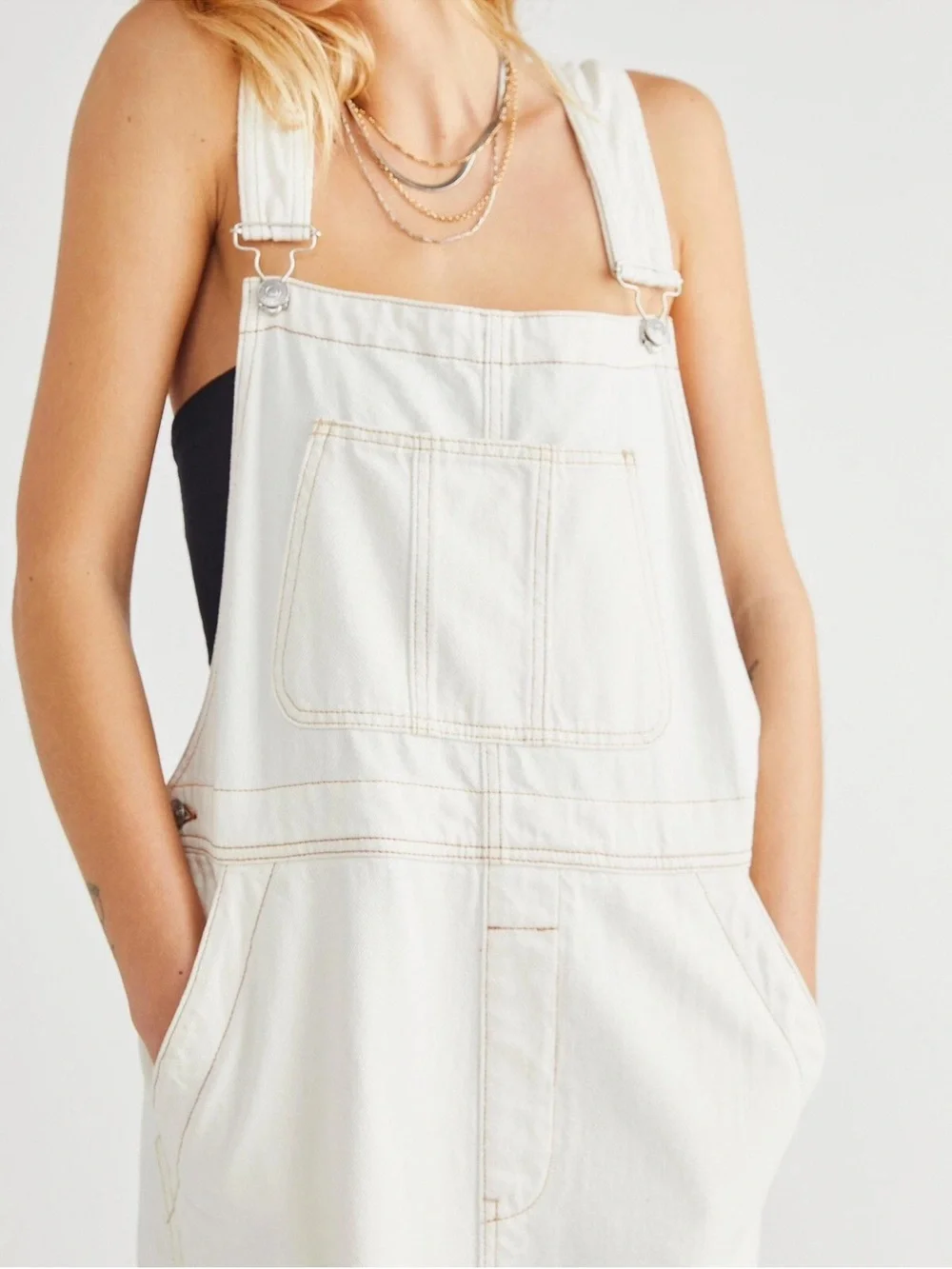 Free People We The Free Holly Skirtall Off-White Denim Maxi Overall